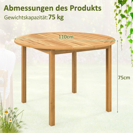Zahradní stůl akáciové dřevo jídelní stůl kulatý pro 4 osoby bistro stůl dřevěný stůl na dvůr 110 x 110 x 75 cm přírodní