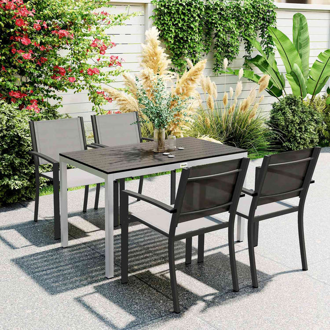 Tuintafel aluminium 120x70 cm weerbestendige balkontafel met houtlook, antislip buffettafel campingtafel voor 4-6 personen terrastafel buiten eettafel voor tuin, balkon zwart | Aosoom