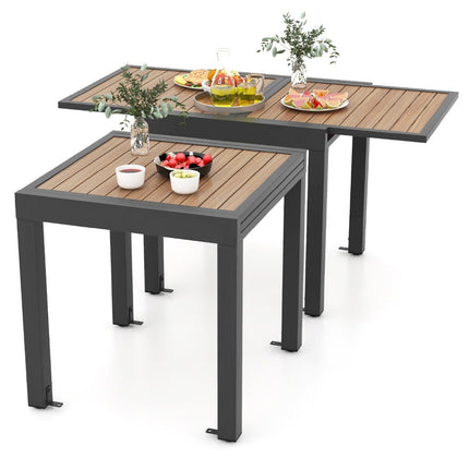Zahradní stůl hliníkový rozkládací 80/160 x 80 cm jídelní stůl odolný povětrnosti s deskou ve vzhledu dřeva