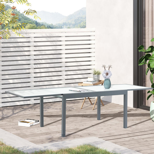 Extendable garden dining table, tempered glass, aluminium