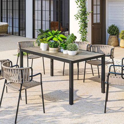 Extendable aluminum garden dining table, 6-8 seats, grey