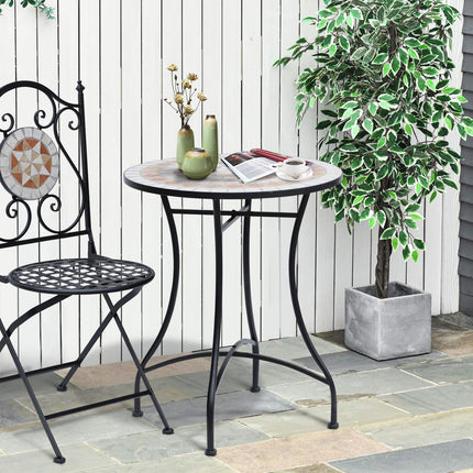 Round Mosaic Garden Table, Steel & Ceramic, Ø60 x H71 cm