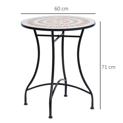 Round Mosaic Garden Table, Steel & Ceramic, Ø60 x H71 cm