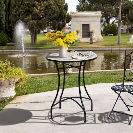 Round Mosaic Garden Table, Steel & Ceramic, Ø60 x H71 cm