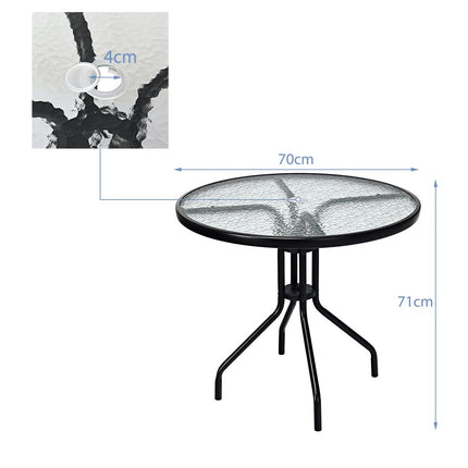 Garden table with tempered glass table top & umbrella hole & metal frame patio table