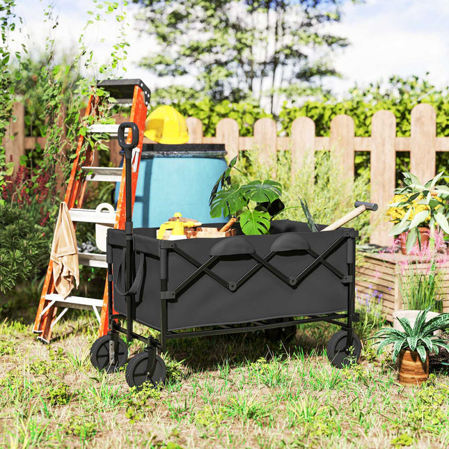 Tuinwagen, draagvermogen 100 kg, opvouwbaar, verlengde transportwagen met afneembaar zeildoek, handgreepwielen, handwagen, steekwagen, tuinwagen, 160 liter, materiaalwagen voor huis, tuin, zwart