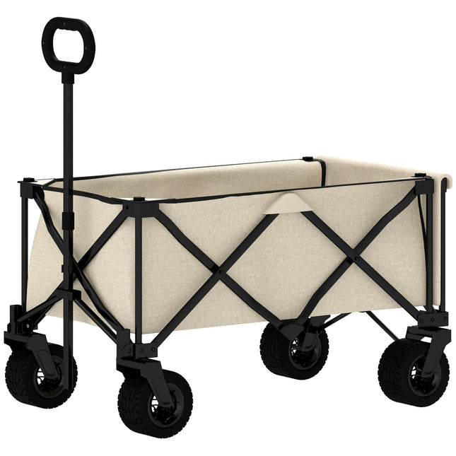 Tuinwagen 100 kg draagvermogen, opvouwbare transportwagen met afneembaar zeildoek, handvat, wielen, handkar handkar tuinwagen 138 liter, materiaalwagen voor thuis, tuin beige Aosom