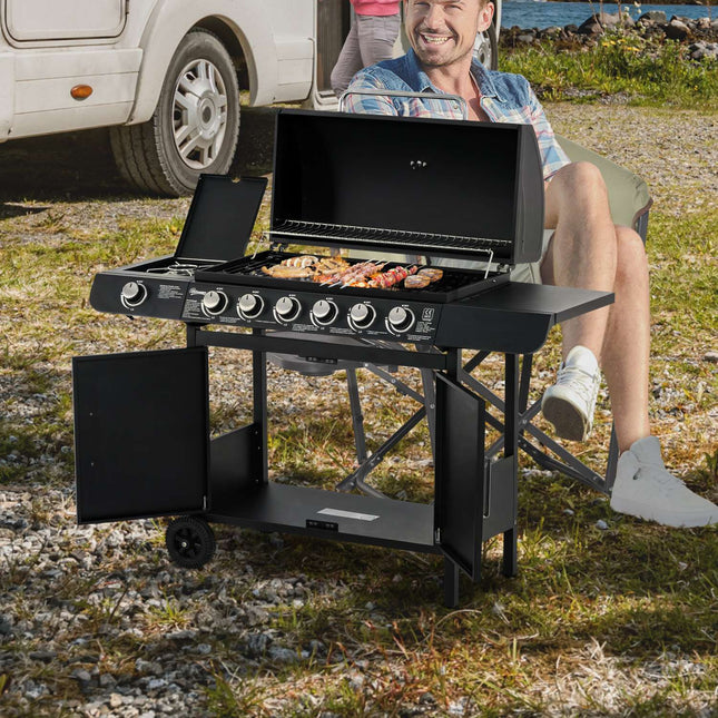Plynový gril se 6 hořáky, boční hořák, úložná skříňka