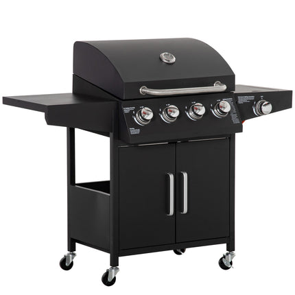 Plynový gril BBQ, 3 hořáky, pojízdný vozík s bočním stolkem
