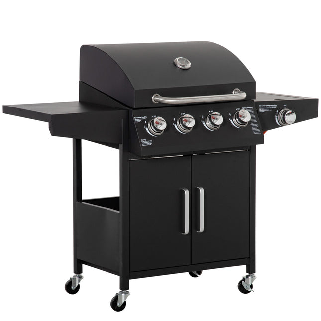 Plynový gril BBQ, 3 hořáky, pojízdný vozík s bočním stolkem
