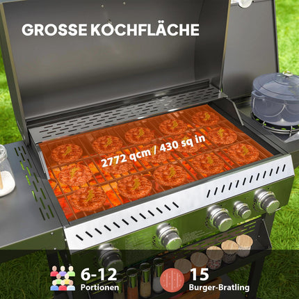 Nerezový plynový gril, 12KW, 4+1 hořáků, s teploměrem