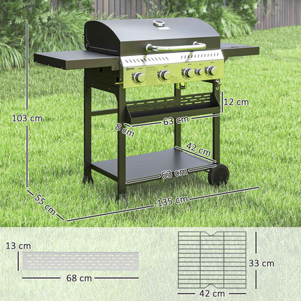 Nerezový plynový gril, 12KW, 4+1 hořáků, s teploměrem