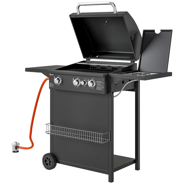 Plynový gril na vozíku 9.5 KW se 4 hořáky a bočním vařičem
