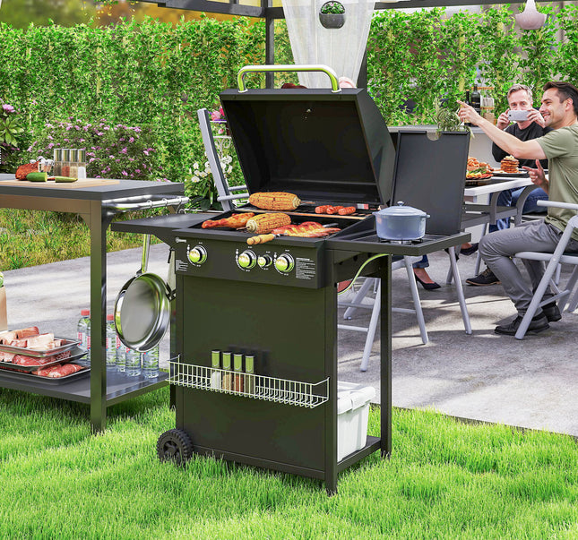 Plynový gril na vozíku 9.5 KW se 4 hořáky a bočním vařičem