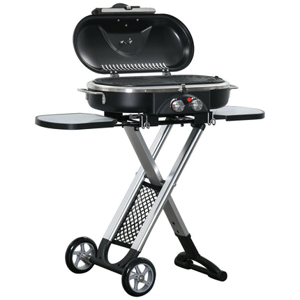 Gas grill BBQ Cart, foldable 2 burners, stainless steel