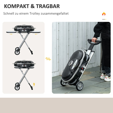 Gas grill BBQ Cart, foldable 2 burners, stainless steel
