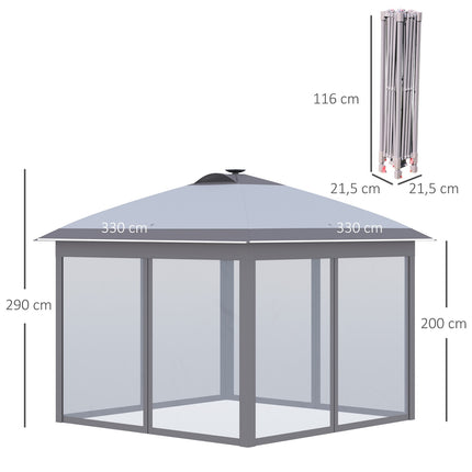 Pop-up altán 3.3x3.3M s LED, síťové stěny, ochrana proti slunci