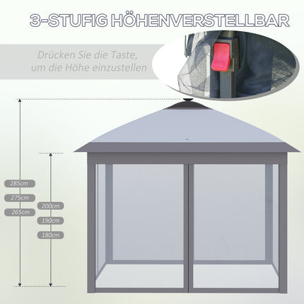 Pop-up altán 3.3x3.3M s LED, síťové stěny, ochrana proti slunci