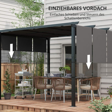Altánová pergola 3.5x3m odolná proti povětrnosti - tmavě šedá terasová střecha
