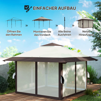 Waterproof 4x4 m pop-up gazebo with mesh walls and UV protection