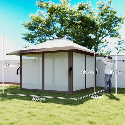 Waterproof 4x4 m pop-up gazebo with mesh walls and UV protection