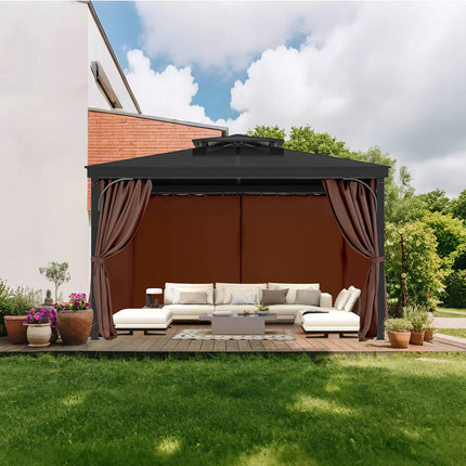 Gazebo Privacy Curtains 10x10, 4-Panel with Zippers, Coffee
