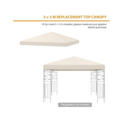 Gazebo Replacement Canopy Top Cover 3 x 3 m, Beige, Vented Roof
