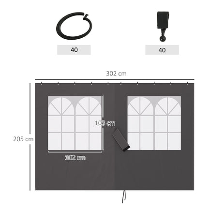 Boční stěny k altánu, 4 panely se zipy, 3x3m, tmavě šedá