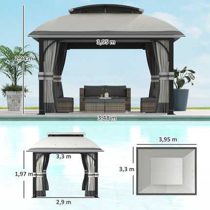 Gazebo with double roof, water repellent, 4x3.3 m