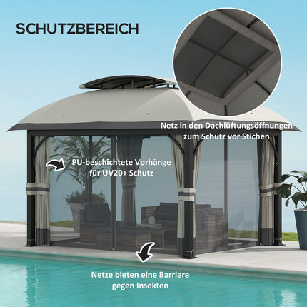 Gazebo with double roof, water repellent, 4x3.3 m