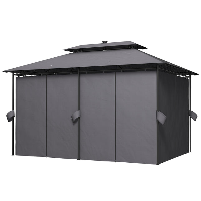 Metal Gazebo 4x3m, Double Roof, Solar LED, Dark Grey