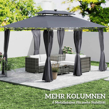 Kovový altán 4x3m, dvojitá střecha, solární LED, tmavě šedá