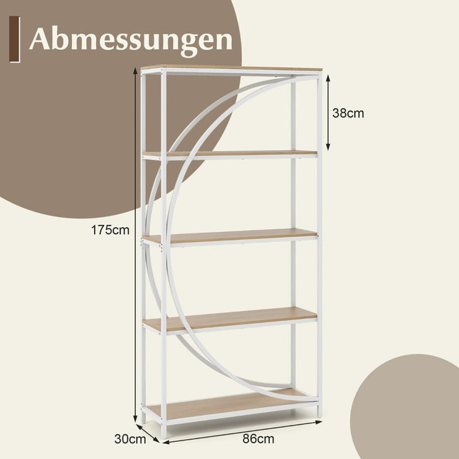 Geometrische boekenkast met open houten planken en metalen frame