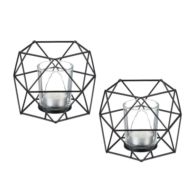 Geometrické kovové svícny na čajové svíčky, sada 2 ks