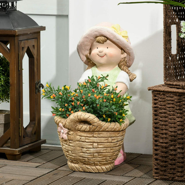 Zahradní figurka - dívka s květináčem, socha odolná povětrnosti