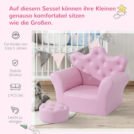 Měkké křeslo pro dívky s krystalovými knoflíky – od 3 let, růžová