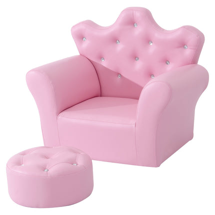 Měkké křeslo pro dívky s krystalovými knoflíky – od 3 let, růžová