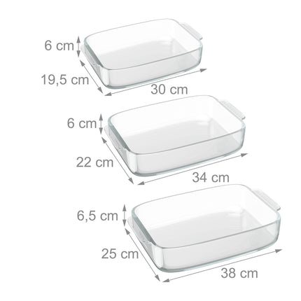 Sada skleněných zapékacích mís, 3 velikosti s úchyty