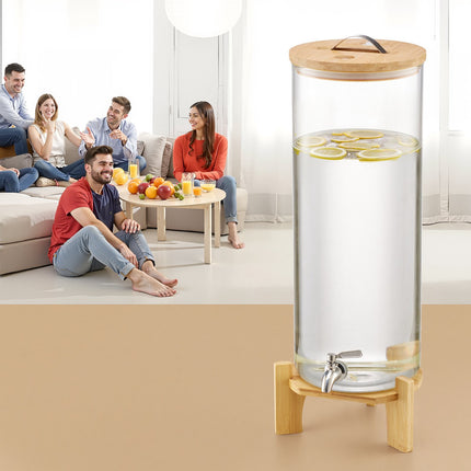 Glass Beverage Dispenser 13L, Wood Stand, Steel Spigot
