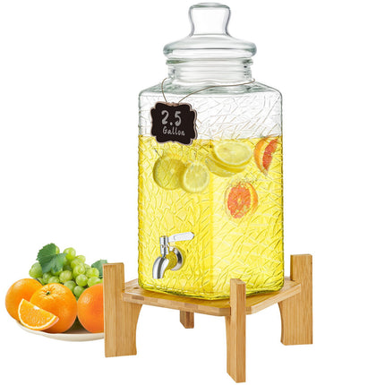 Glass Beverage Dispenser 2.5 Gallon With Stand, Spigot