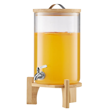 Glass Beverage Dispenser 8L, Wood Stand, Steel Spigot