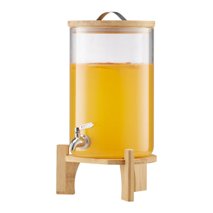 Glass Beverage Dispenser 8L, Wood Stand, Steel Spigot