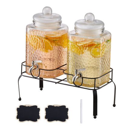 Glass Beverage Dispenser Set, 2 x 5.5L, Stand, Stainless Spigot