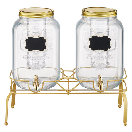 Glass Beverage Dispenser Set, 2 x 8L, Stand And Spigot