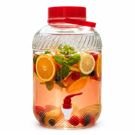 Skleněný nápojový automat s kohoutkem, 10L – červená