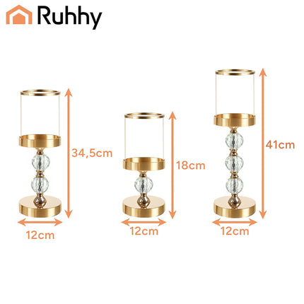 Glass-Kerzenhalter 3er-Set – Gold, Spiegeleinsätze