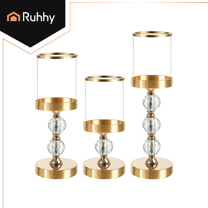 Glass-Kerzenhalter 3er-Set – Gold, Spiegeleinsätze