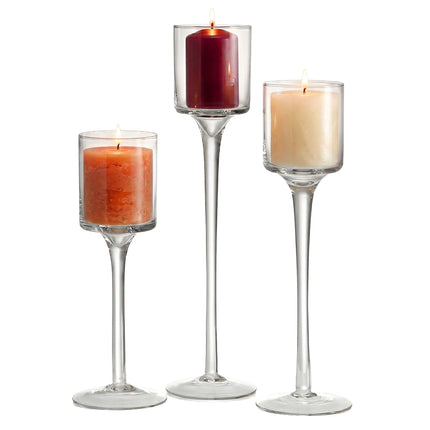 Glas-Kerzenständer-Set, 3 Größen, Transparent