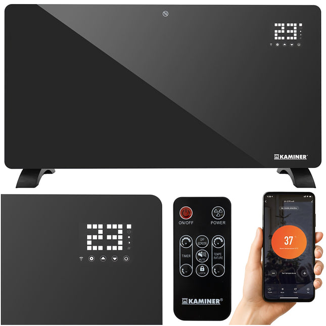 Skleněný elektrický přímotop, 2500W, WiFi a dálkové ovládání