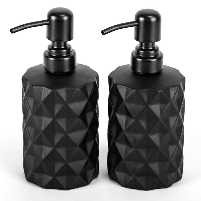 Skleněné dávkovače mýdla, 2 ks 350 ml, černá nerezová pumpička